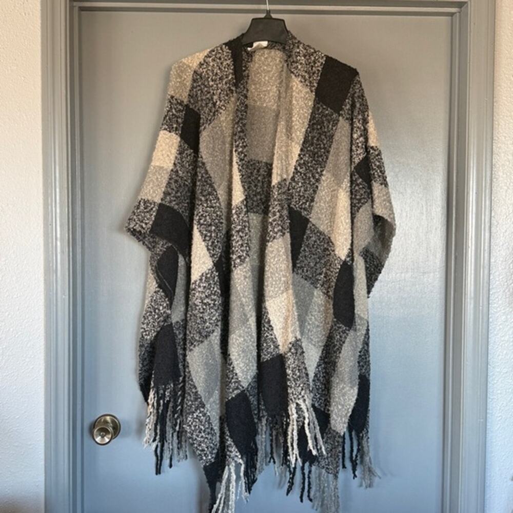 Woolrich Open Cardigan/Duster/Shrug Women's Sweater One Size Fringe Plaid